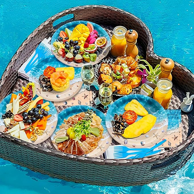 100 Pcs Summer Beach Tableware Party Supplies Disposable Ocean Waves