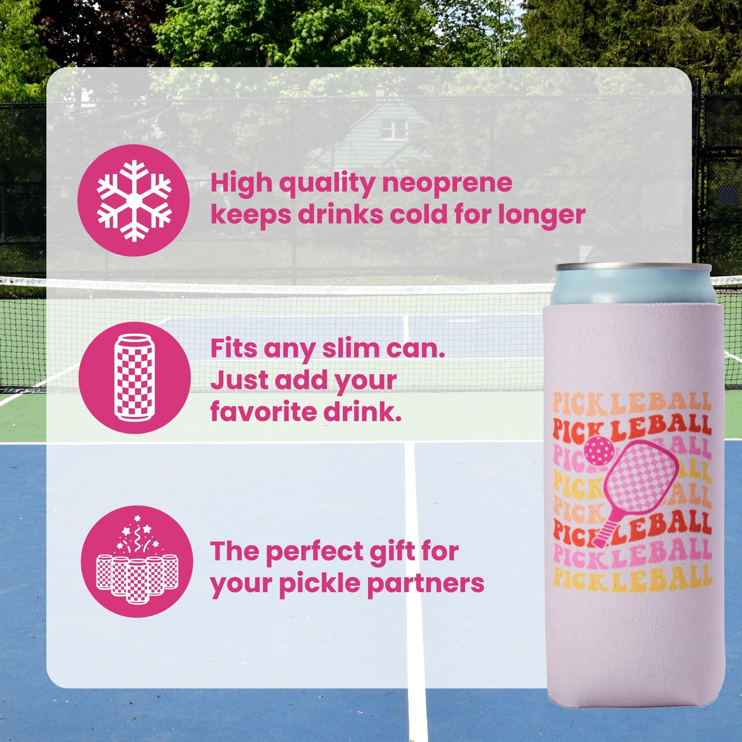 Funny Pickleball Gifts for Women I Pickleball Themed Slim Can Coolers