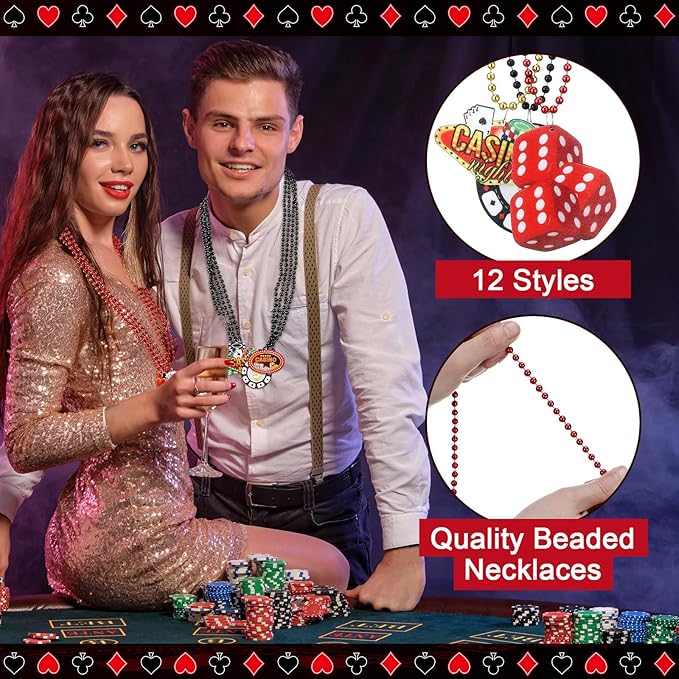 36 Pcs Casino Night Party Supplies 12 Beaded Necklaces 12 Hat