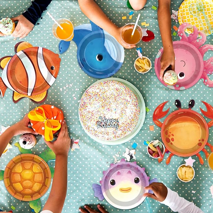 48Pcs Ocean Animal Shaped Paper Plates Under the Sea Party Supplies