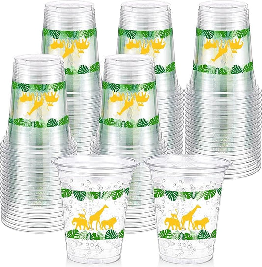 60 Pack Jungle Safari Animals Cup 12 oz Wild Animals Disposable