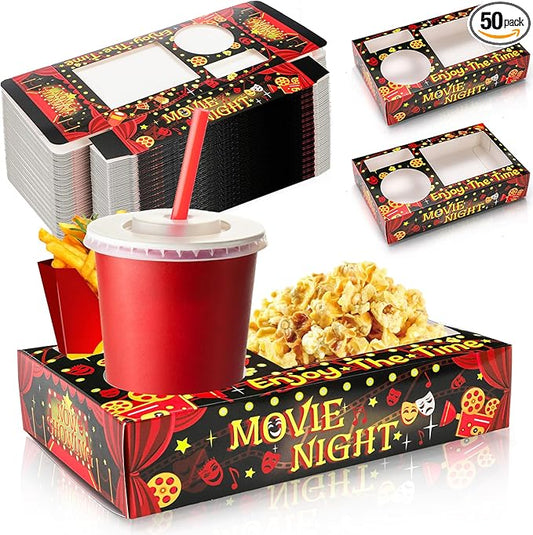 50 Pcs Movie Night Snack Tray Disposable Movie Snack Holder Box
