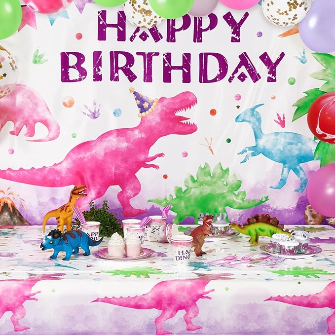 WERNNSAI Dinosaur Tablecloth - 1 Pack 54'' x 108'' Pink Dino Table