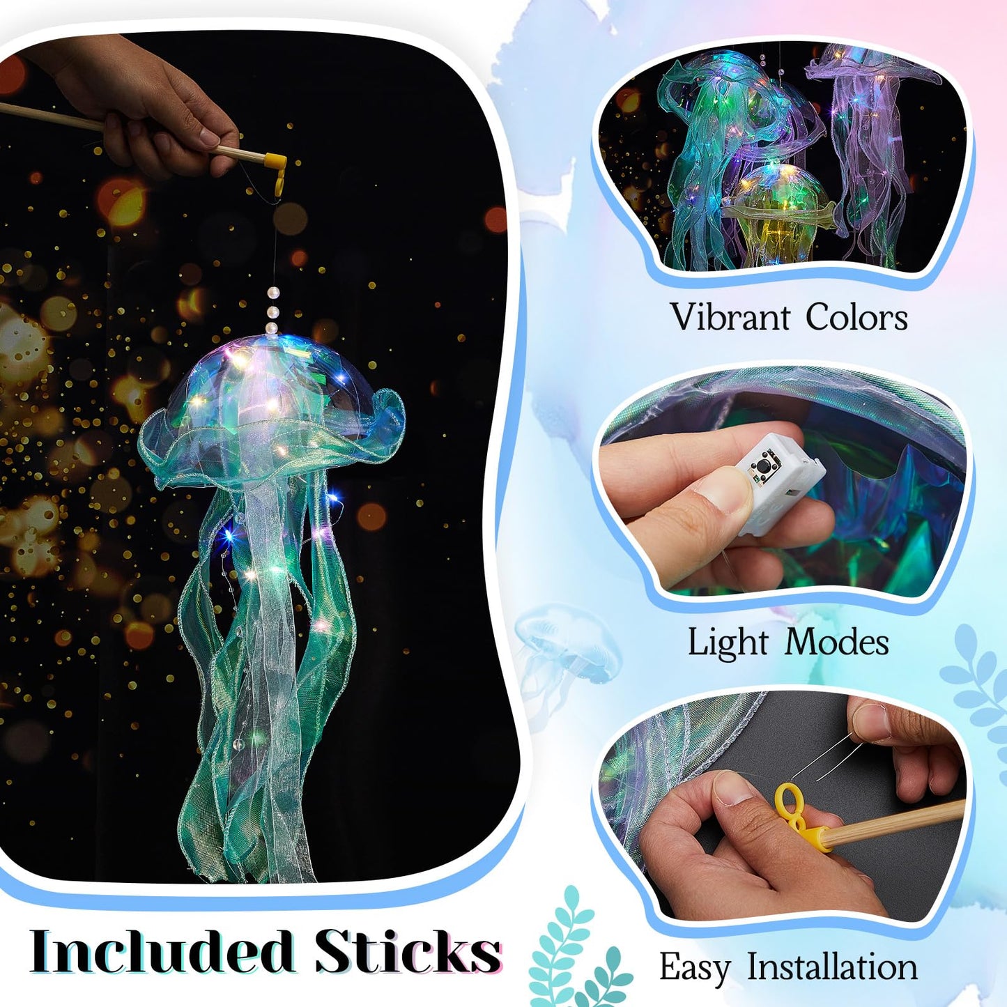 Rossesay 3 Pcs Jellyfish Lamp Colorful Jelly Fish Light Hanging