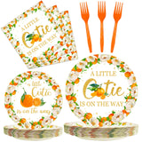 Kepeel 96 Pcs Little Cutie Baby Shower Party Plates and Napkins Set, A