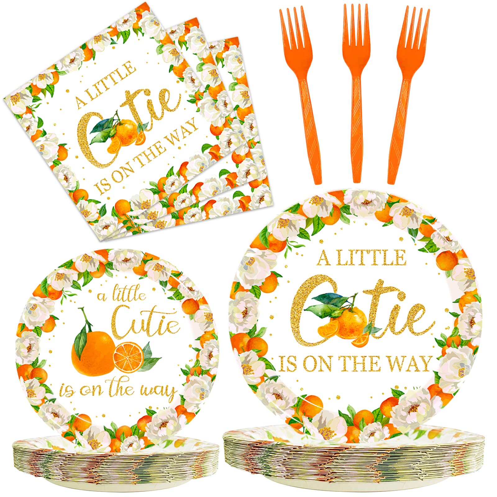 Kepeel 96 Pcs Little Cutie Baby Shower Party Plates and Napkins Set, A
