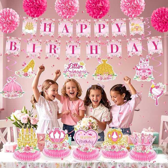 Floral Princess Birthday Party Decorations Pink Gold Princess Happy