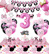 Pink Mouse 3rd Birthday Party Supplies, Three Years Old Girl Bow Party