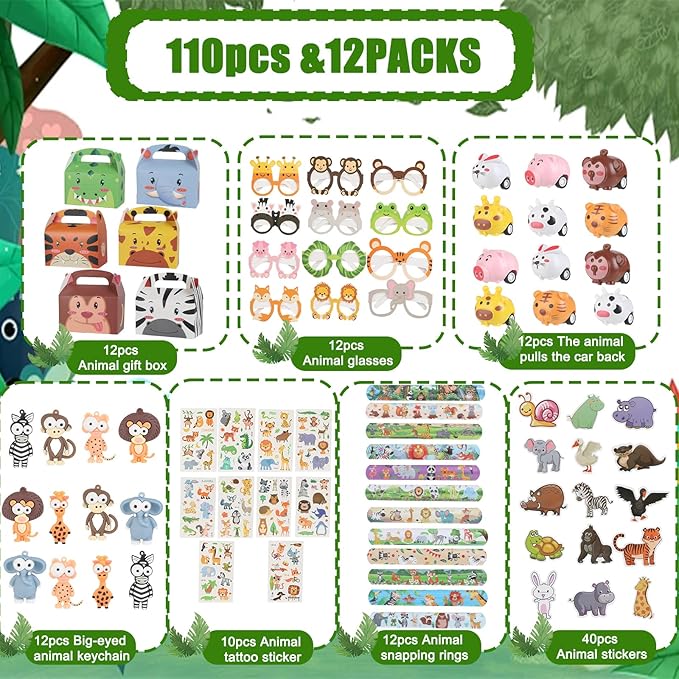 110 Pcs Jungle Safari Party Favors Animal Theme Party Surprised kit