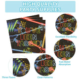 96 Pcs Laser Tag Party Supplies Disposable Glow Neon Plates Napkins