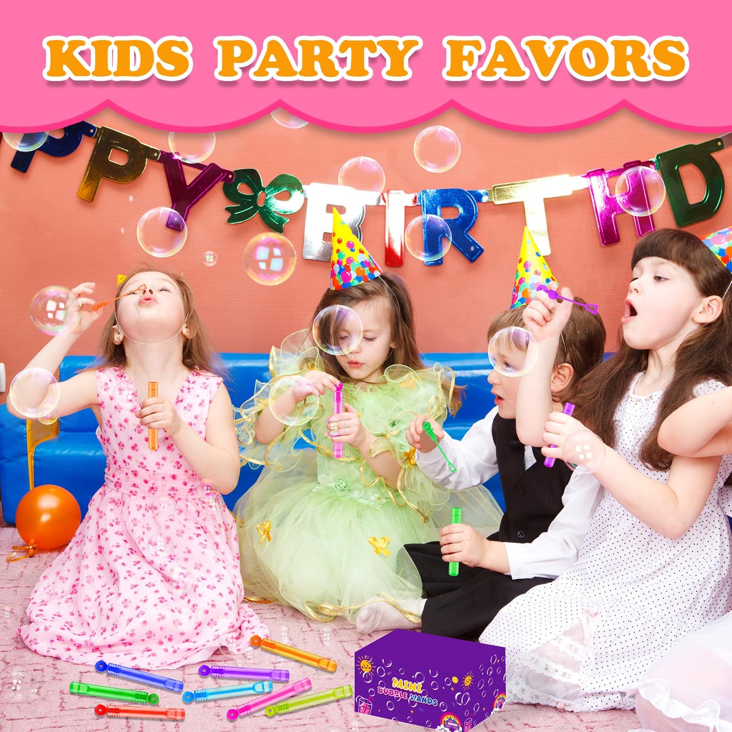 Bulk Neon Mini Bubbles Party Favors for Kids 100 Pack, Small Non Candy