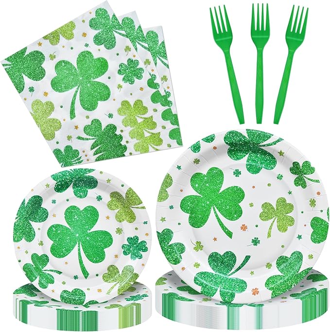 96 Pieces St Patrick's Day Shamrock Tableware Party Supplies