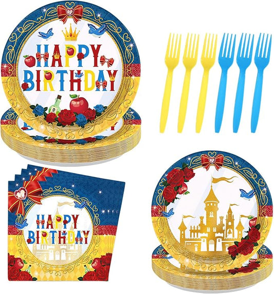 96 Pcs Snow Princess Birthday Party Supplies Cartoon Snow Plates and