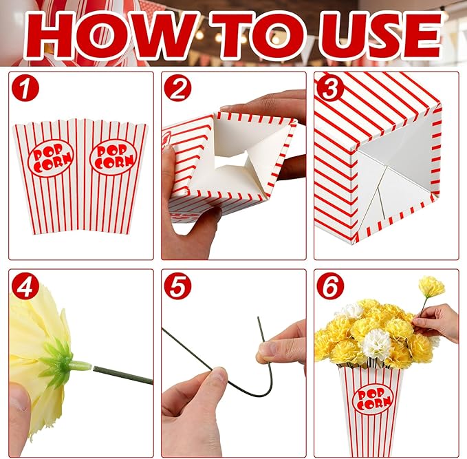 8 Sets 204 Pcs Movie Night Popcorn Centerpieces for Table Carnival