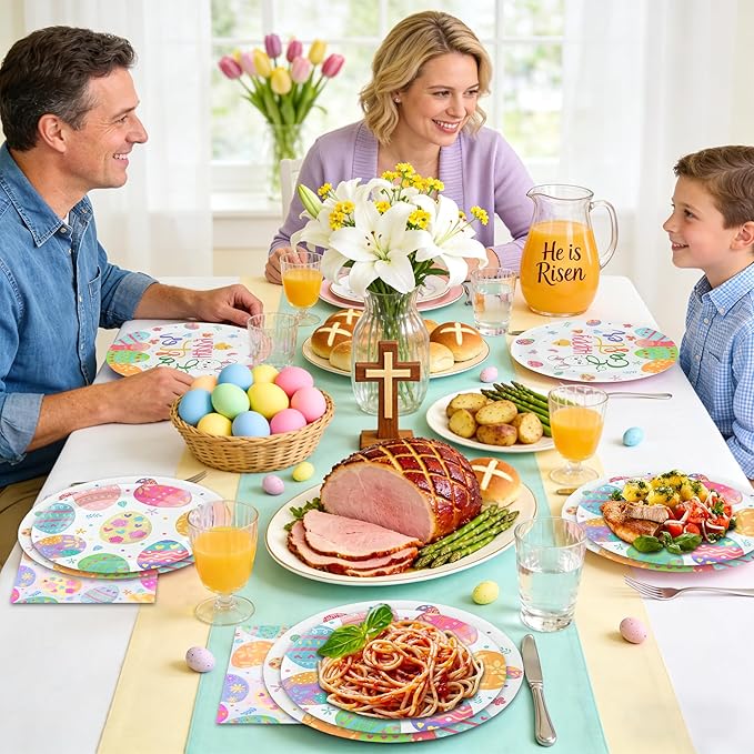 150PCS Easter Plates and Napkins Sets Disposable Easter Party