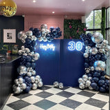 Blue and Silver Balloons Arch Garland Kit, 134pcs Navy Blue and