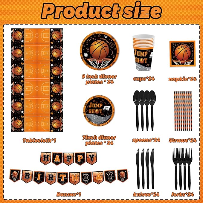 194pcs Basketball Party Plates and Napkins Set Birthday Party