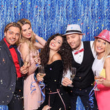 Blue Tinsel Foil Fringe Curtains Wavy Backdrop for Parties Sparkle