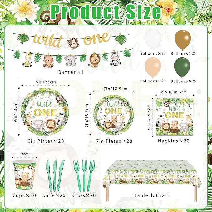222 PCS Wild One Birthday Decorations Jungle Safari Baby Shower