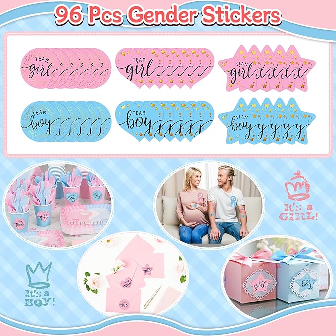 Bluegogo 202 Pcs Baby Gender Reveal Party Supplies Favors Boy or
