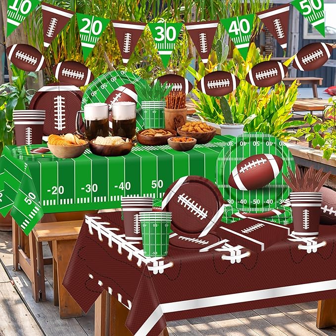 178Pcs Football Party Supplies Football Plates and Napkins Kit Serve