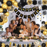 Black and Gold Birthday Party Decorations Kit for Men Women Cheers