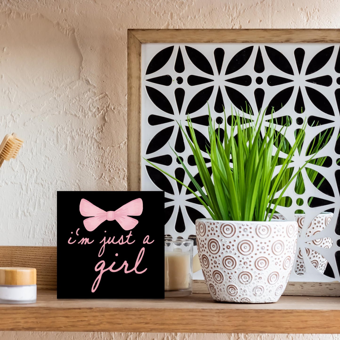 CUANFDDSF Trendy Black Pink Bow Coquette Room Decor Wooden Box Sign,