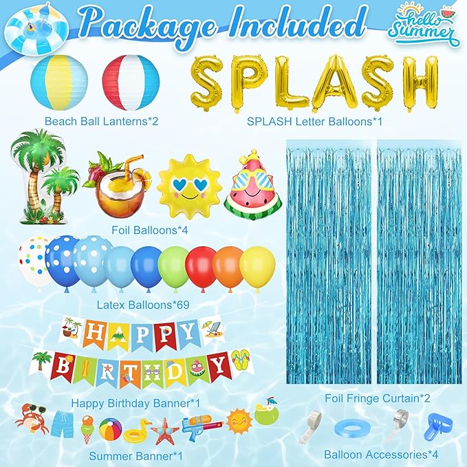 Summer Pool Beach Party Decorations, Splash Birthday Bash Party