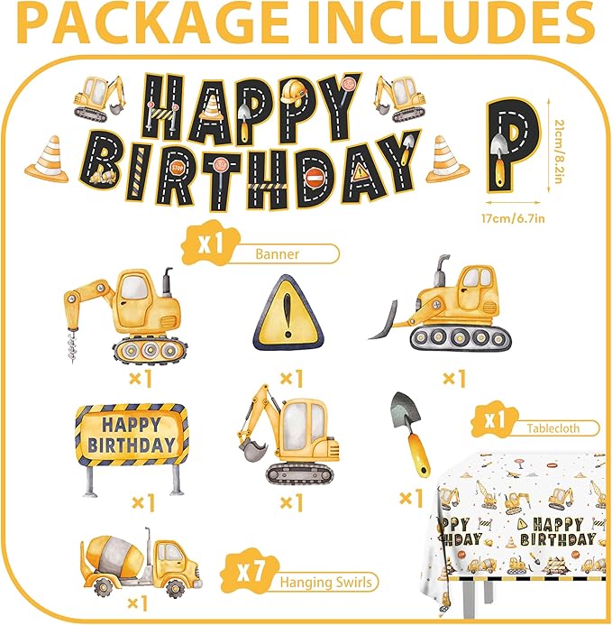 201pcs Construction 2nd Birthday Party Decorations 2nd Plates
