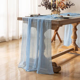 Keketoarrange Spring Table Runner Light Blue Cheesecloth Gauze Rustic