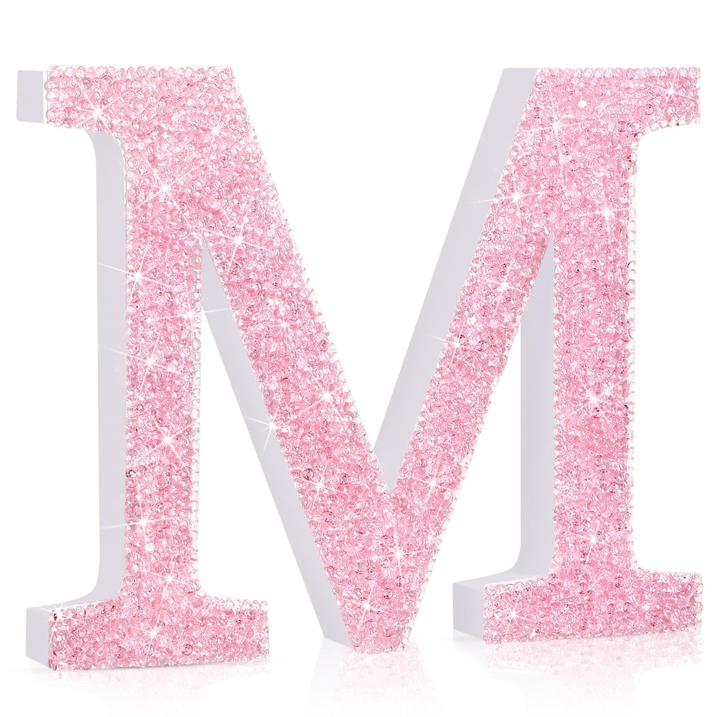 Qunclay Pink Crystal Diamond Letter Wall Decor, Glitter Wooden Bling