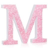 Qunclay Pink Crystal Diamond Letter Wall Decor, Glitter Wooden Bling