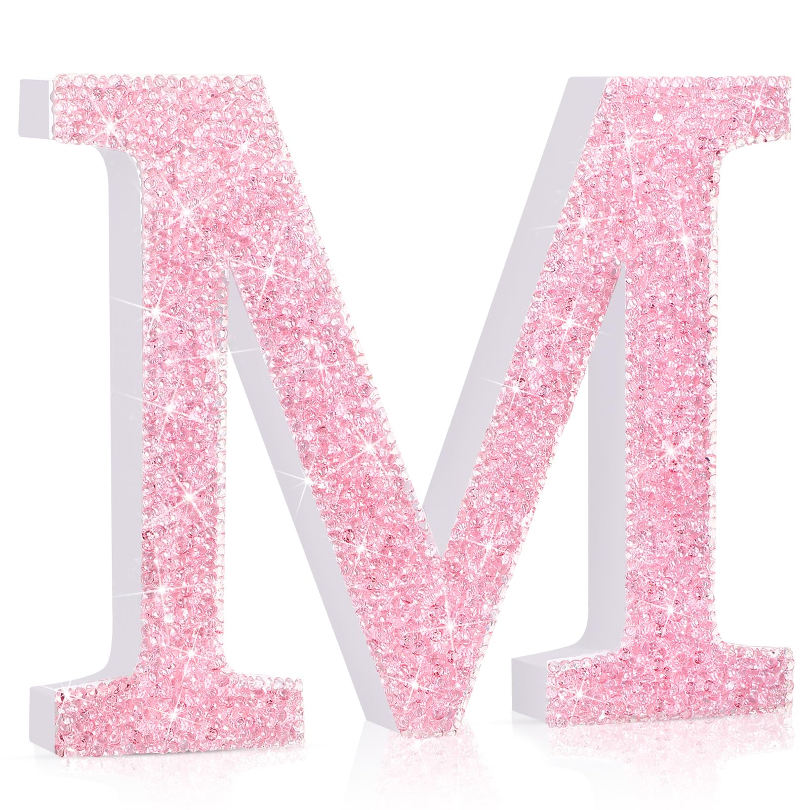 Qunclay Pink Crystal Diamond Letter Wall Decor, Glitter Wooden Bling