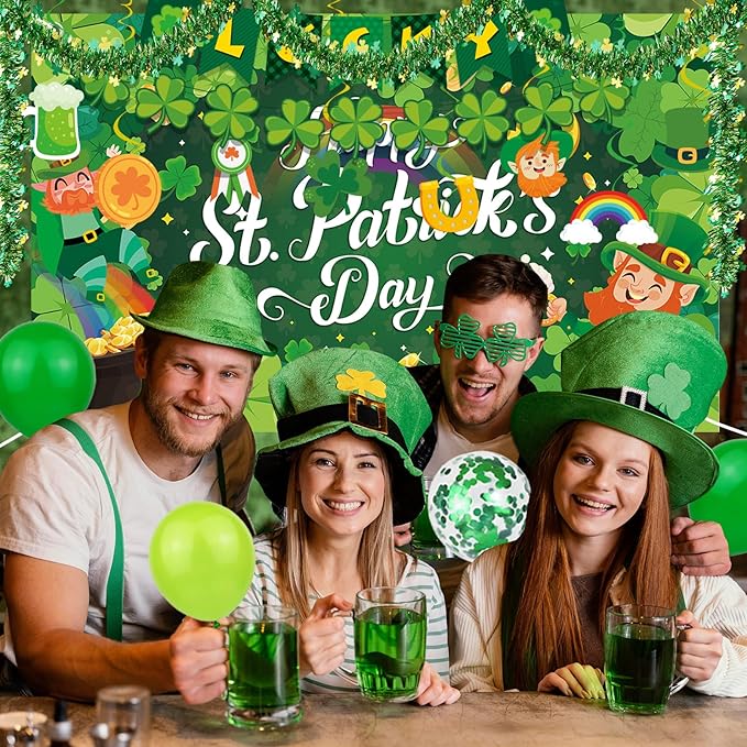 St Patrick's Day Party Decorations Set Backdrop Clover Banner Clover