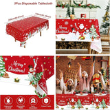 3PCS Christmas Tablecloth Red Rectangular Plastic Christmas