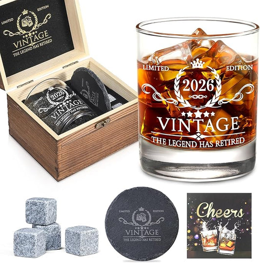 Retirement Gifts for Men Whiskey Glass Set The Legend Has Retired