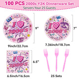 Qyeahkj 100Pcs 2000s Y2K Pink Decorations Party Supplies 90s Plates