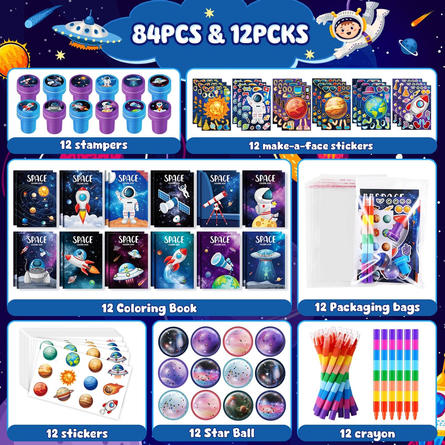 84Pcs Outer Space Themed Party Favors Space Alien Coloring