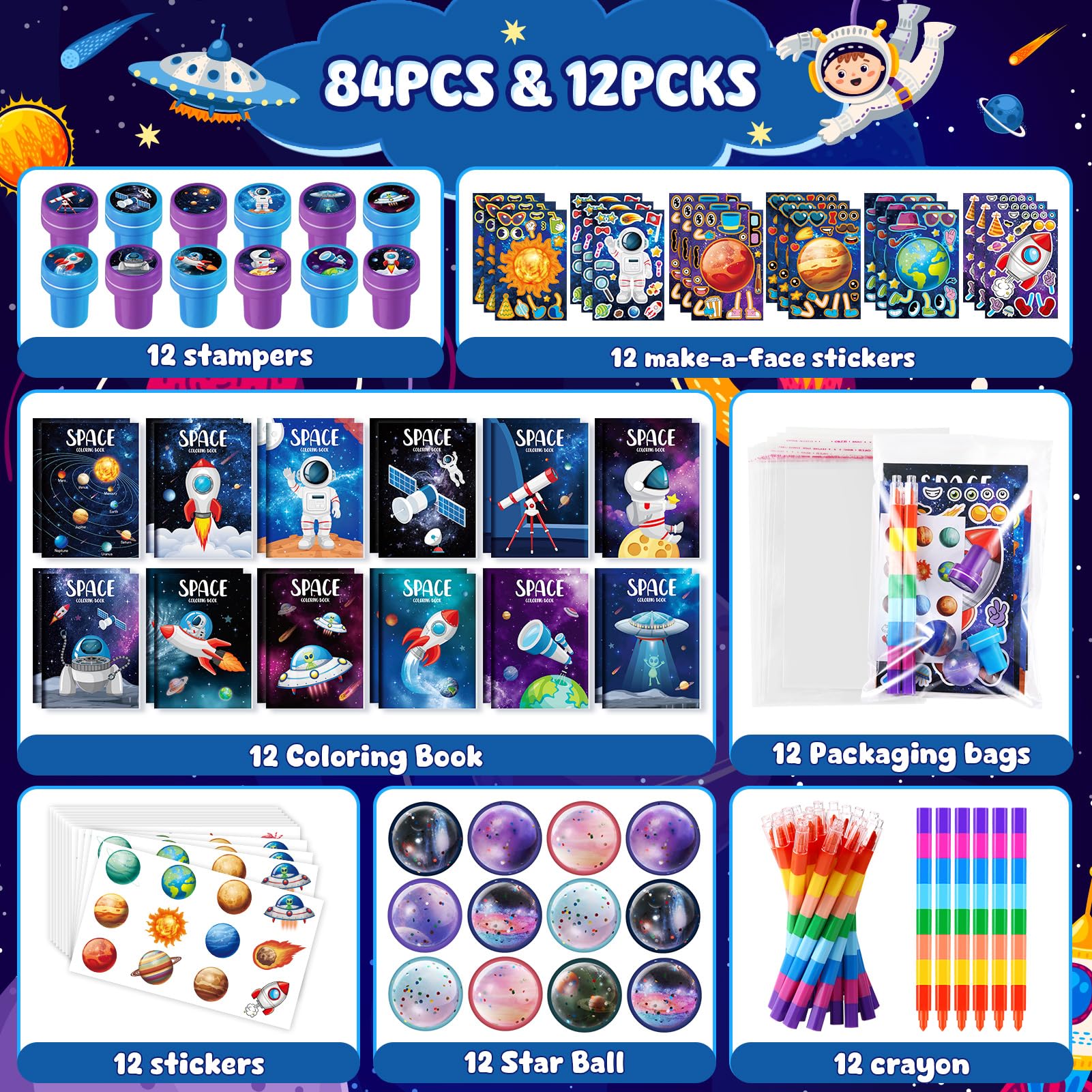 84Pcs Outer Space Themed Party Favors Space Alien Coloring