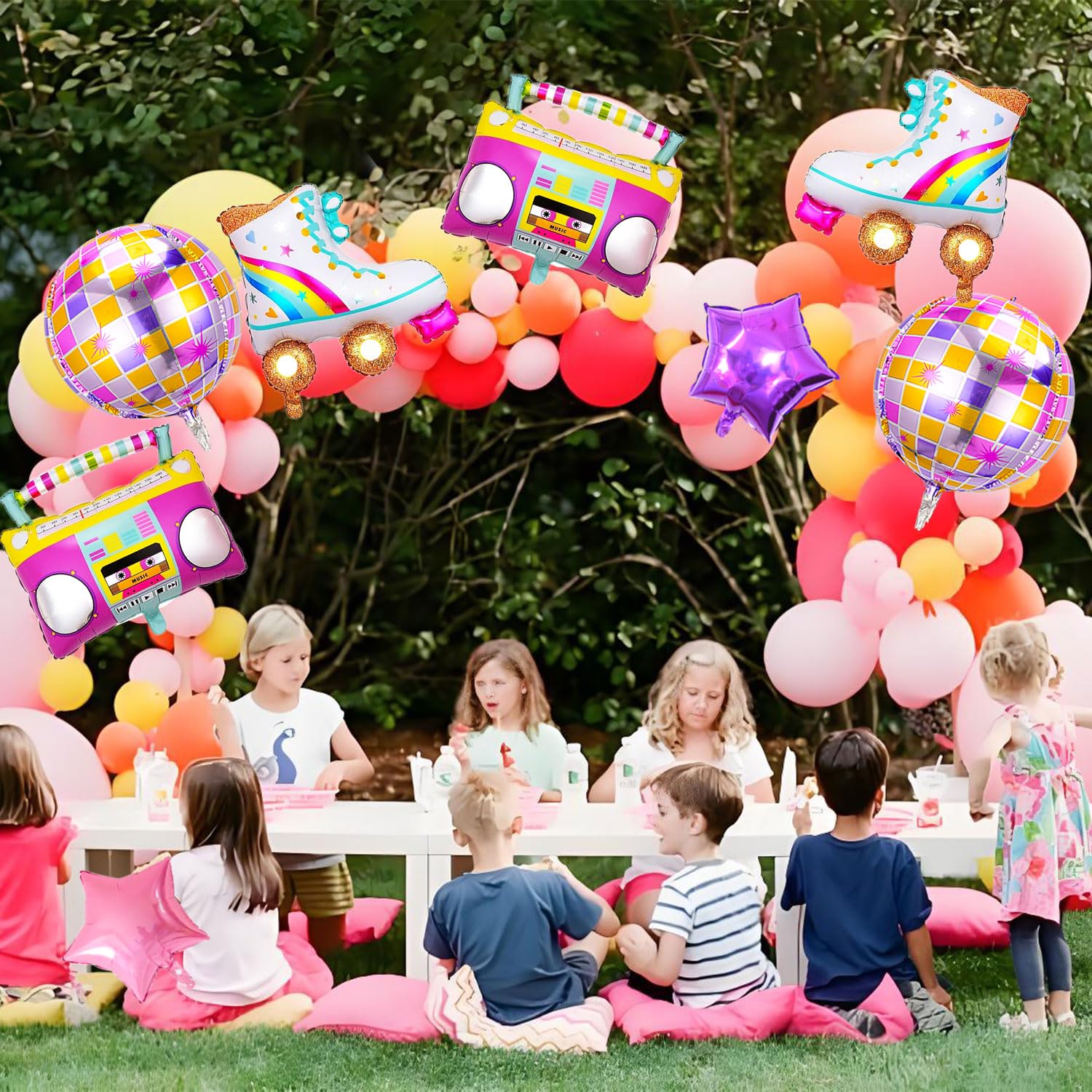 8 PCS Disco Balloons Radio Boombox Roller Skate Balloons for 80s 90s
