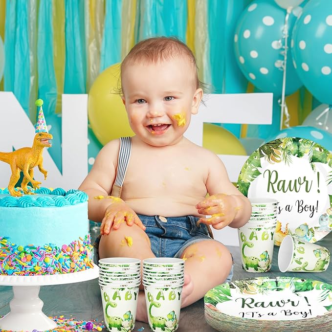 200 Pcs Dinosaur Baby Shower Paper Plates Napkins Cups Baby Shower