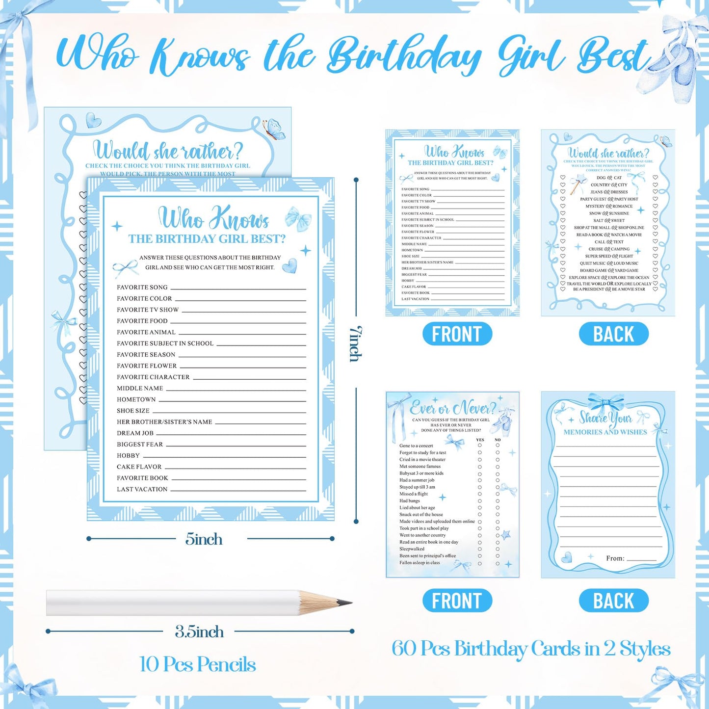 Pasimy 60 Pcs Who Knows the Birthday Girl Best Cards Would She Rather