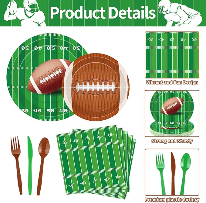 175 Pcs Football Tableware Set Serves 25 Football Themed Disposable