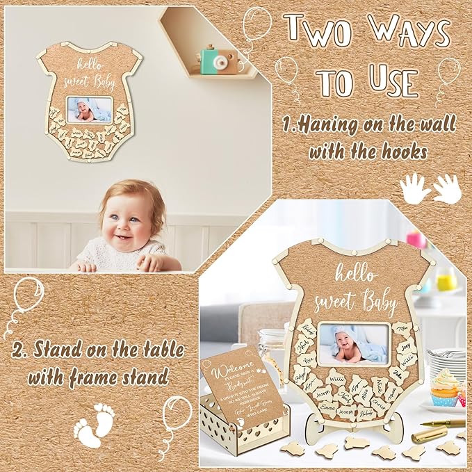 63 Pcs Bodysuit Baby Shower Guest Book Alternatives Set Baby Shower
