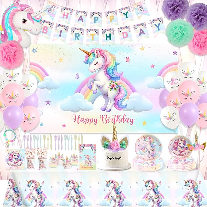 191 Pc Unicorn Birthday Decorations for Girls Complete Unicorn Party