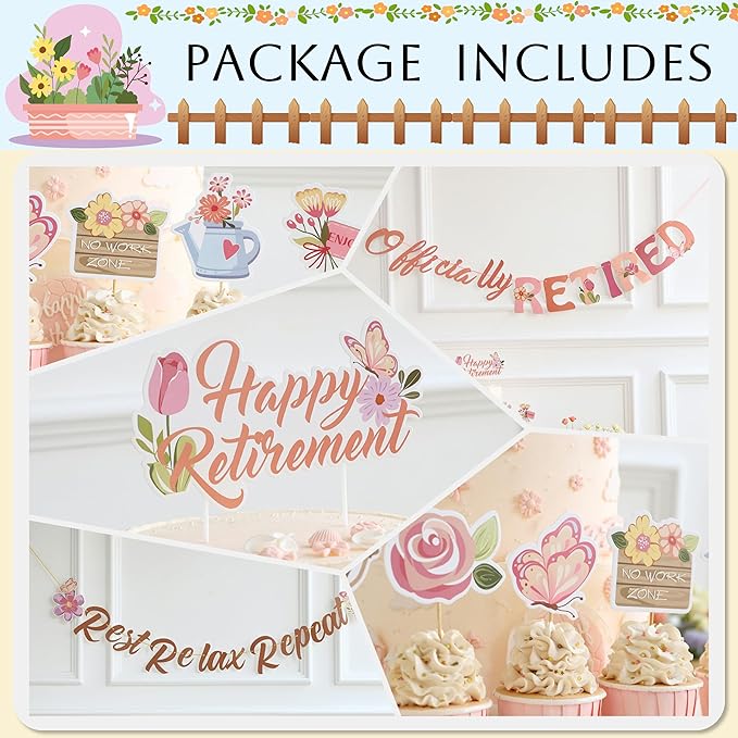 Spring Gardening Retirement Decorations 25pcs Retro Style Garden