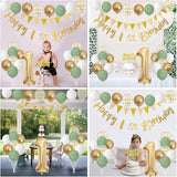 1st Birthday Decorations for Boys Girls Sage Green White Gold
