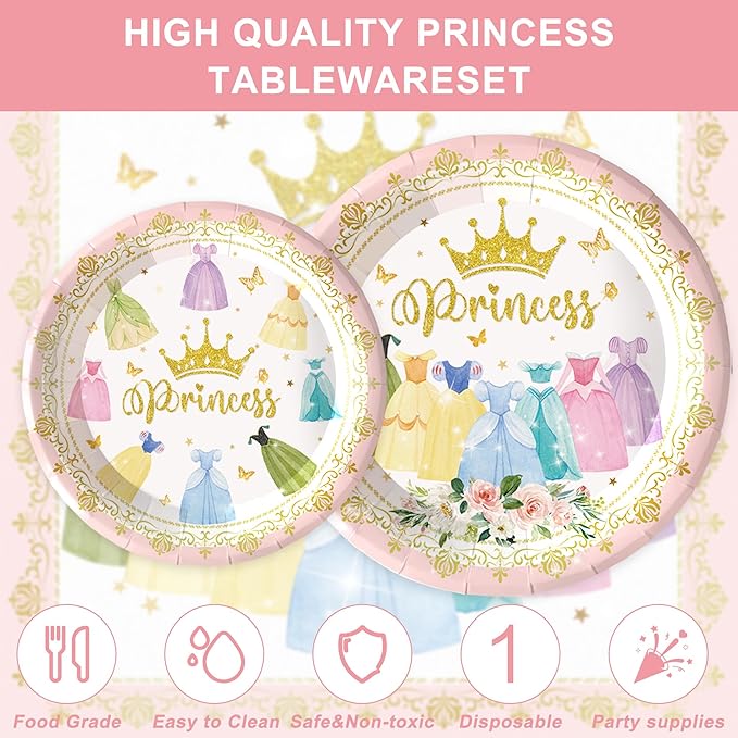 120PCS Princess Birthday Party Supplies Princess Themed Birthday