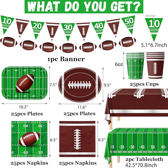 178pcs Football Party Supplies Kit Tableware Includes Large Football