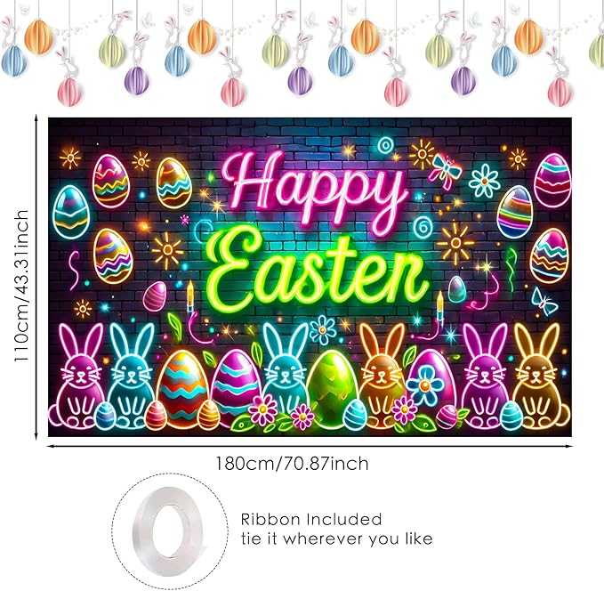 Easter Banner Polyester 43x70.86 Inches Large Easter Banner for Neon